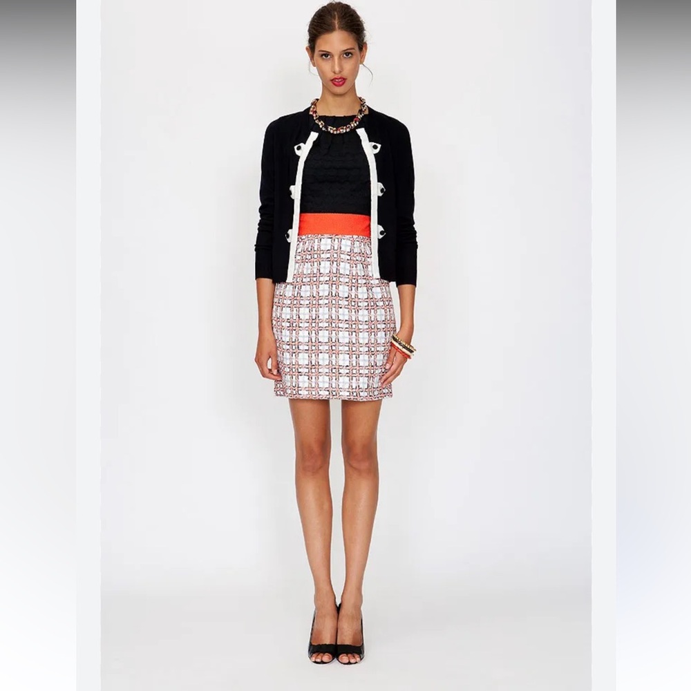 Milly of New York navy and coral lace tweed low v-back career style fancy dress